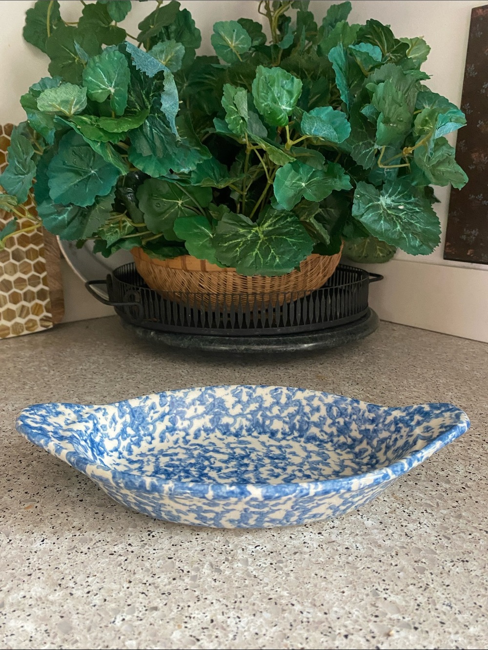 Vintage Roseville/Gerald Henn Spongeware Stoneware Au Gratin Baker/Serving Dish